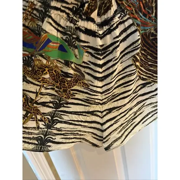 Camilla Womens BLACK WHITE Tiger Silk Romper Multi color sz Med pockets crystals - Picture 5 of 15
